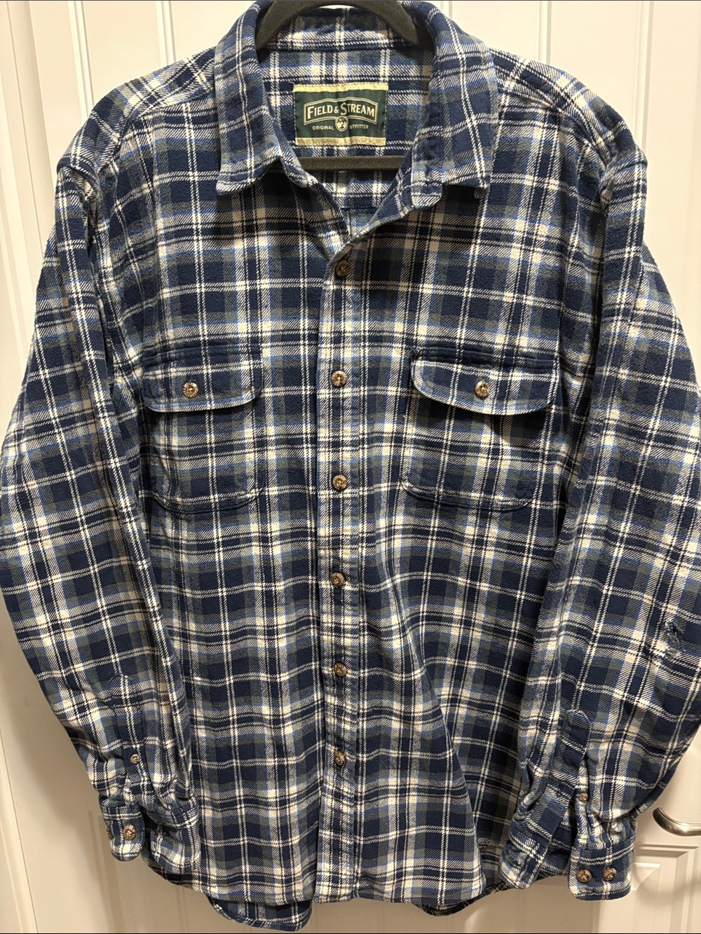Field & Stream Men’s Heavyweight Blue Plaid Flannel Shirt Oversized